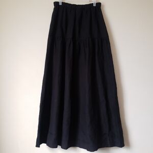 Extra Long 100% Linen Maxi Skirt Black Large Elastic Waist Beautiful d96p Lith…